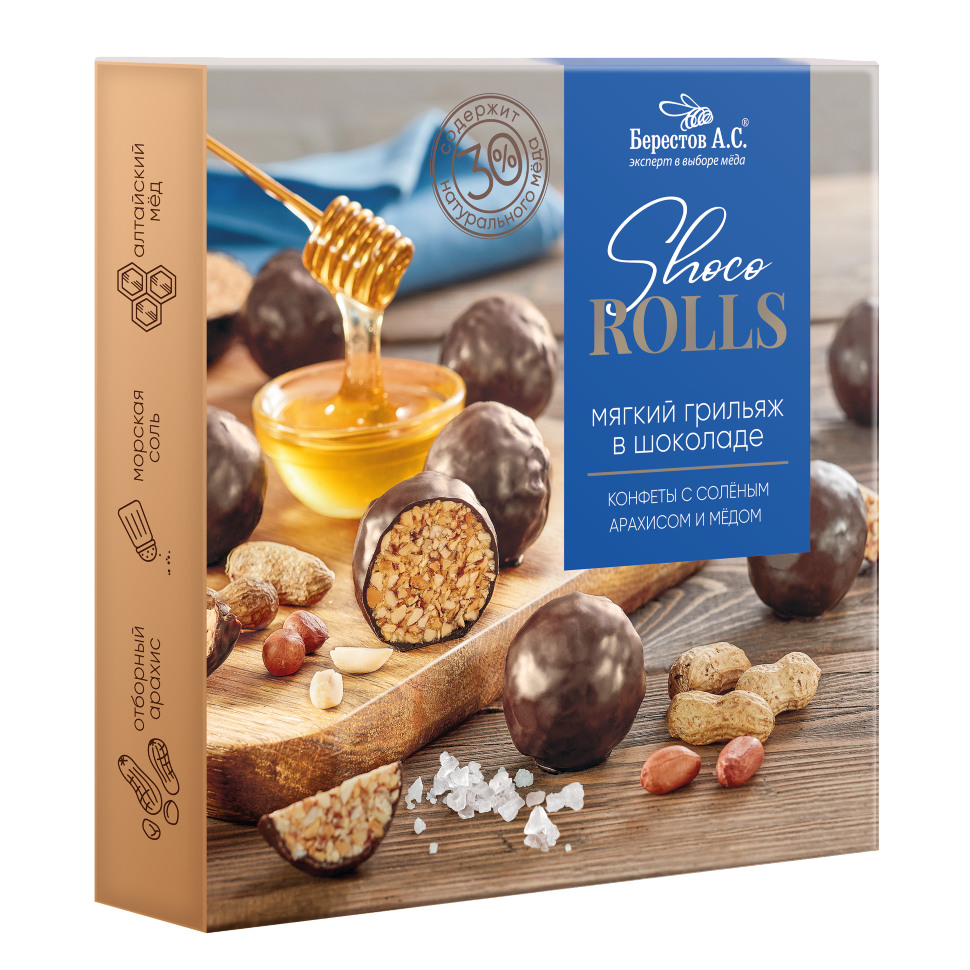  Берестов Shoco Rolls конфеты с арахисом, солью и медом, 135г   в Ялте
