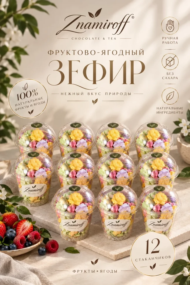  Зефир в стаканчиках без сахара(коробка 12шт по 100гр) в Ялте