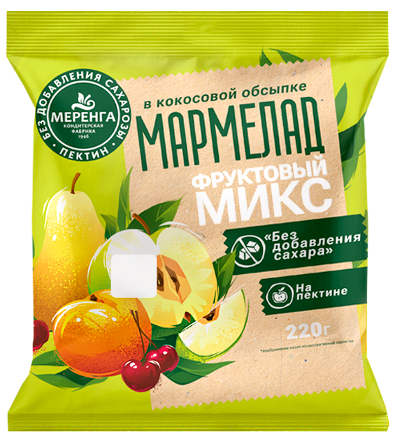 №1 Меренга Мармелад без сахара в кокосовой обсыпке Фруктовый микс, 220г   в Ялте